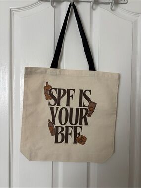 Canvas Tote Bag "SPF IS YOUR BFF" - Neutral with Black Straps